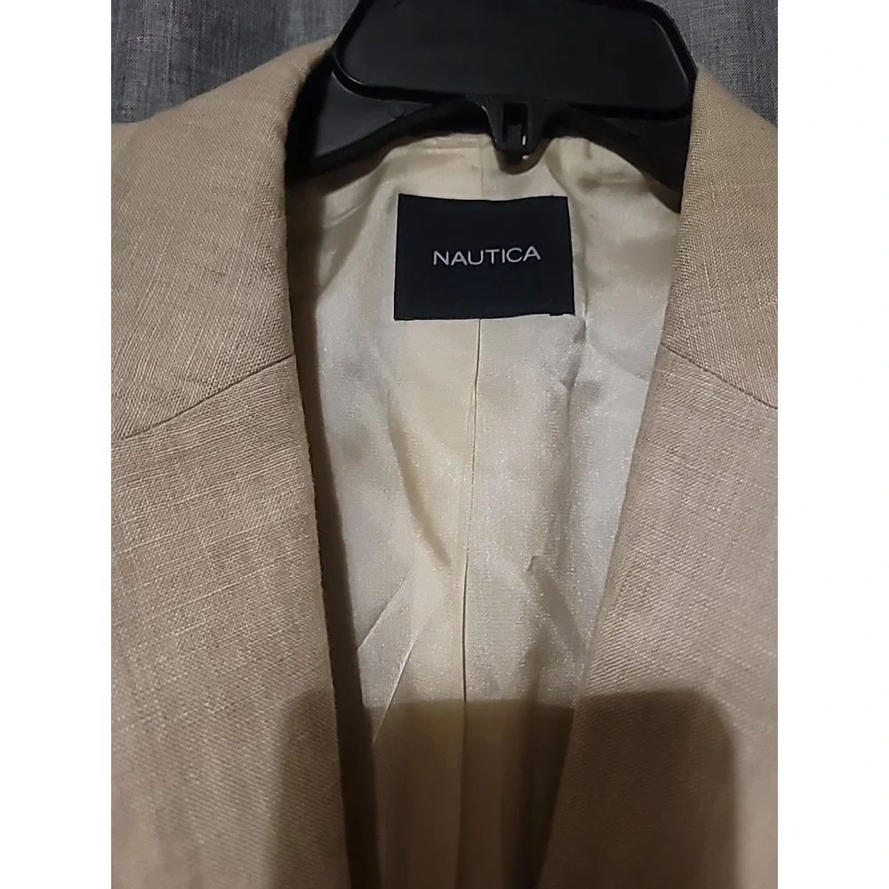 Nautica Men's Modern 100% Linen Sport Coat Tan 46L‎ Modern Fit Blazer